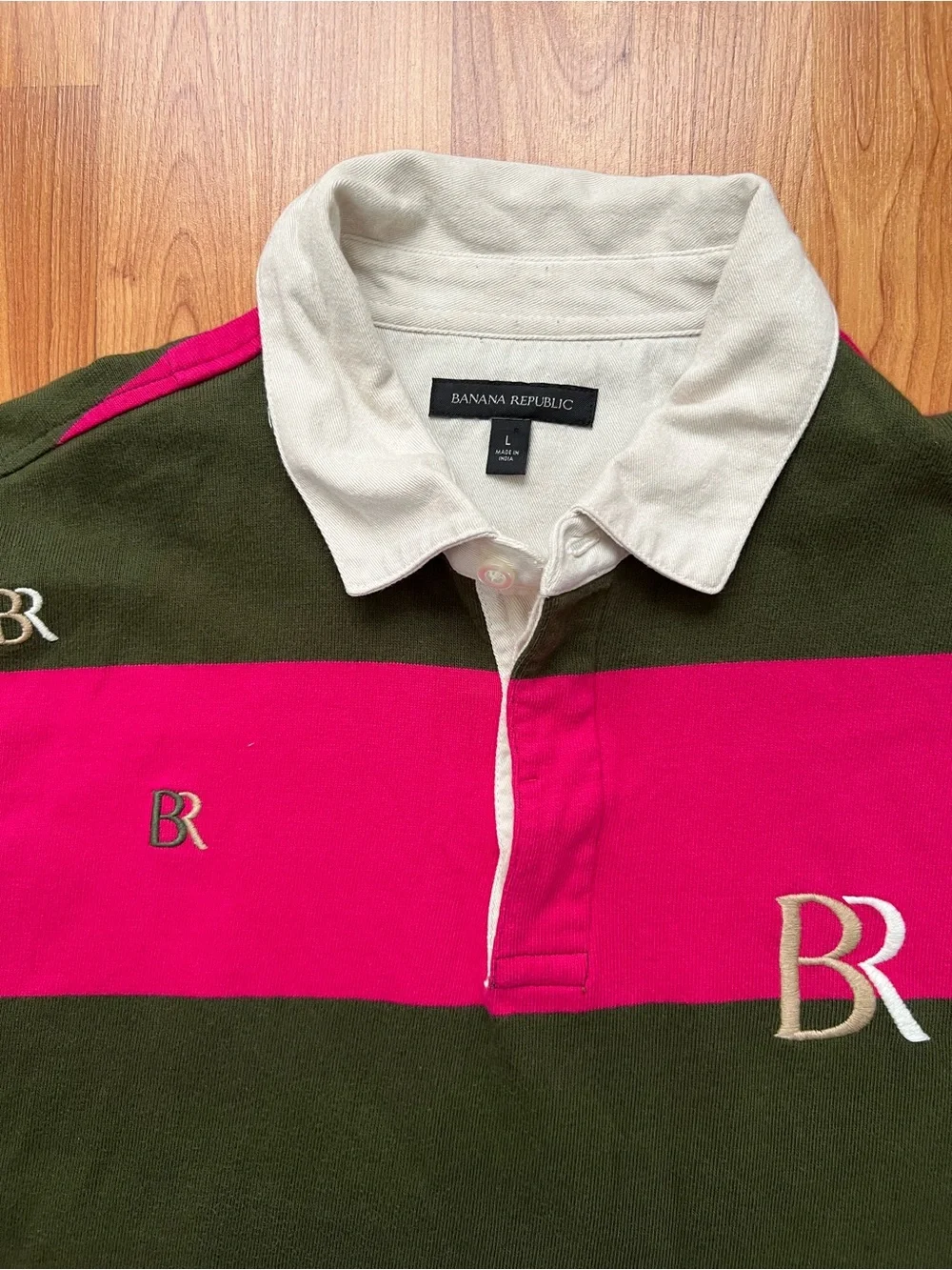 Banana Republic Striped Rugby Polo Shirt in Pink and Black Size L